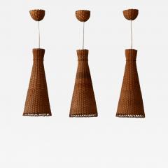 Set of Three Lovely Mid Century Modern Rattan Diabolo Pendant Lamps 1960s - 2632015