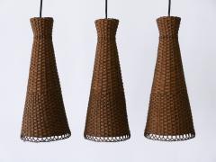 Set of Three Lovely Mid Century Modern Rattan Diabolo Pendant Lamps 1960s - 3908429