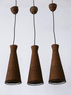 Set of Three Lovely Mid Century Modern Rattan Diabolo Pendant Lamps 1960s - 3908434