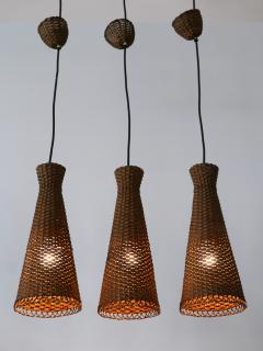 Set of Three Lovely Mid Century Modern Rattan Diabolo Pendant Lamps 1960s - 3908435