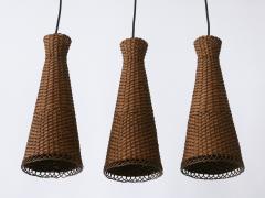 Set of Three Lovely Mid Century Modern Rattan Diabolo Pendant Lamps 1960s - 3908436