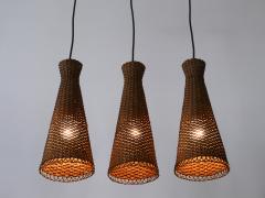 Set of Three Lovely Mid Century Modern Rattan Diabolo Pendant Lamps 1960s - 3908437