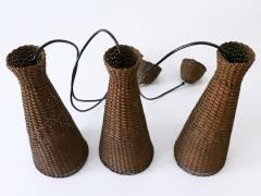 Set of Three Lovely Mid Century Modern Rattan Diabolo Pendant Lamps 1960s - 3908438