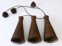 Set of Three Lovely Mid Century Modern Rattan Diabolo Pendant Lamps 1960s - 3908440