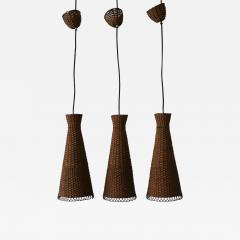 Set of Three Lovely Mid Century Modern Rattan Diabolo Pendant Lamps 1960s - 3911331