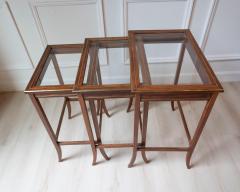Set of Three Mahogany Nesting Tables with Glass Tops France Mid 20th Century - 4481100