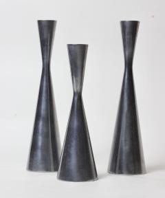 Set of Three MidCentury Modern Pewter Metal Candlesticks 1970 - 2031055