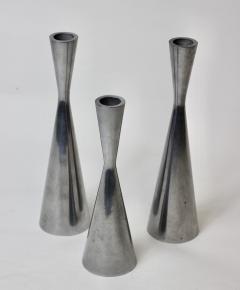 Set of Three MidCentury Modern Pewter Metal Candlesticks 1970 - 2031056