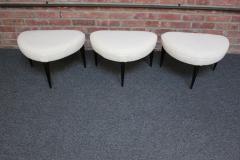 Set of Three Midcentury Italian Modern Ebonized Footstools Ottomans in Boucl  - 3159140