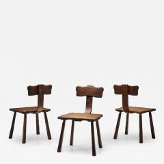 Set of Three Rare Handcrafted Wooden Chairs Europe ca 1950s - 4644110