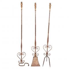 Set of Three Renaissance Style Wrought Iron and Bronze Firetools - 3768496