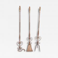 Set of Three Renaissance Style Wrought Iron and Bronze Firetools - 4133227