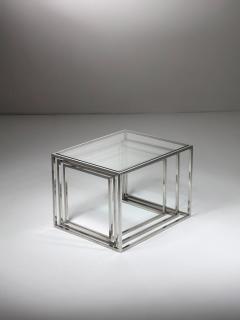 Set of Three Steel and Brass Cubic Nesting Tables Italy 1970s - 4726250