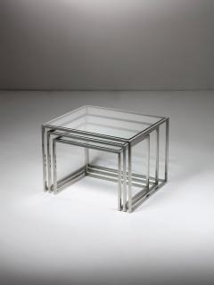 Set of Three Steel and Brass Cubic Nesting Tables Italy 1970s - 4726251