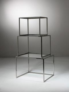 Set of Three Steel and Brass Cubic Nesting Tables Italy 1970s - 4726252