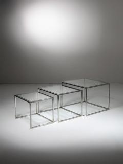 Set of Three Steel and Brass Cubic Nesting Tables Italy 1970s - 4726253