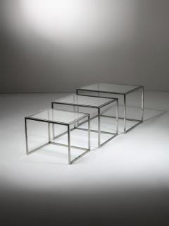 Set of Three Steel and Brass Cubic Nesting Tables Italy 1970s - 4726254