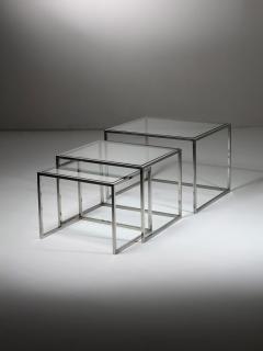 Set of Three Steel and Brass Cubic Nesting Tables Italy 1970s - 4726255