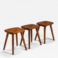 Set of Three Stools in Stained Pine 1960s - 4490703