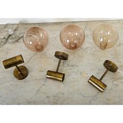 Set of Three Swedish Vintage Brass Glass Sconces - 4215616
