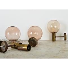 Set of Three Swedish Vintage Brass Glass Sconces - 4215617