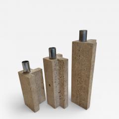 Set of Three Travertine and Chrome Candleholders by C L A M Italy 1970s - 4454621