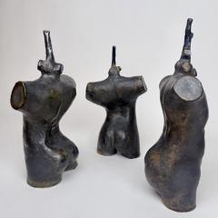 Set of Three Vintage Black Stoneware Sculptures by L L Italy 2000s - 4547375