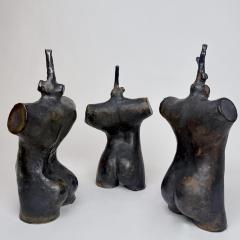 Set of Three Vintage Black Stoneware Sculptures by L L Italy 2000s - 4547378