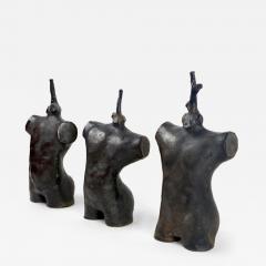 Set of Three Vintage Black Stoneware Sculptures by L L Italy 2000s - 4547494