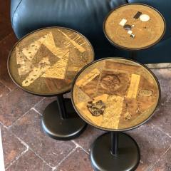 Set of Three Vintage Italian Iron Brass Enamel Transparent Resin Side Tables - 1684439