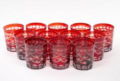 Set of Twelve 12 Antique Ruby Red Cut to Clear Rocks Glasses - 3177168