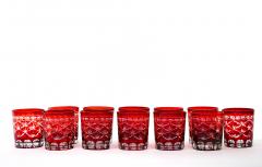 Set of Twelve 12 Antique Ruby Red Cut to Clear Rocks Glasses - 3177181