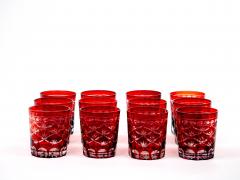 Set of Twelve 12 Antique Ruby Red Cut to Clear Rocks Glasses - 3177184