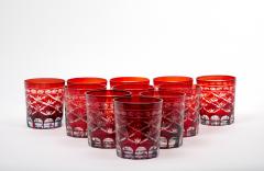 Set of Twelve 12 Antique Ruby Red Cut to Clear Rocks Glasses - 3177187
