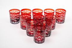 Set of Twelve 12 Antique Ruby Red Cut to Clear Rocks Glasses - 3177189