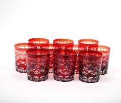 Set of Twelve 12 Antique Ruby Red Cut to Clear Rocks Glasses - 3177191