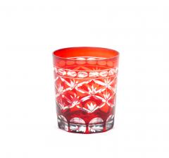 Set of Twelve 12 Antique Ruby Red Cut to Clear Rocks Glasses - 3177197