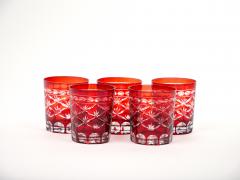 Set of Twelve 12 Antique Ruby Red Cut to Clear Rocks Glasses - 3177199