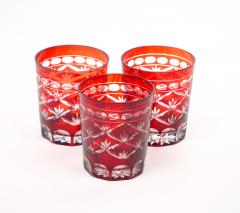 Set of Twelve 12 Antique Ruby Red Cut to Clear Rocks Glasses - 3177202
