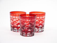 Set of Twelve 12 Antique Ruby Red Cut to Clear Rocks Glasses - 3177205
