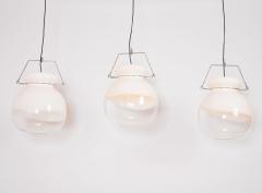 Set of Twelve Blown White and Clear Glass Pendant Lanterns Italy 1970s - 4413043