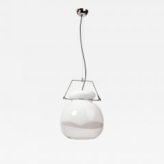 Set of Twelve Blown White and Clear Glass Pendant Lanterns Italy 1970s - 4413129