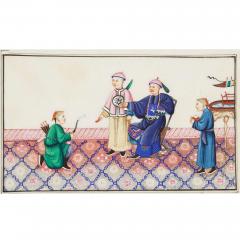 Set of Twelve Chinese Pith Paper Paintings of Court Scenes - 4715002