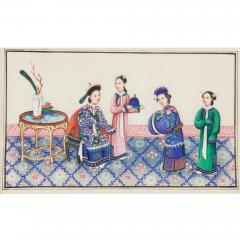 Set of Twelve Chinese Pith Paper Paintings of Court Scenes - 4715006