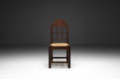 Set of Twelve Oak and Straw Dining Chairs with Geometric Backs Spain ca 1930s - 4477177