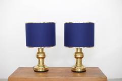Set of Two Art Deco Style Table Lamps in Brass with Dark Blue Shades - 552264