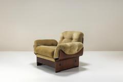 Set of Two Bulky Lounge Chairs in Wood and Velvet Upholstery Italy 1970s - 3966669