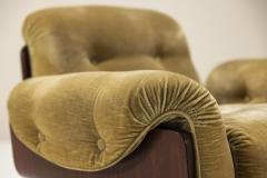 Set of Two Bulky Lounge Chairs in Wood and Velvet Upholstery Italy 1970s - 3966674