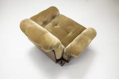 Set of Two Bulky Lounge Chairs in Wood and Velvet Upholstery Italy 1970s - 3966677