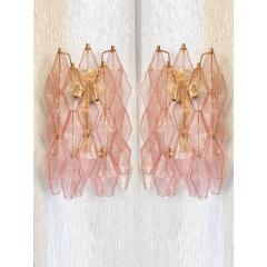 Set of Two Contemporary Pink Poliedri Murano Glass Gold 24k Wall Sconces - 4303367